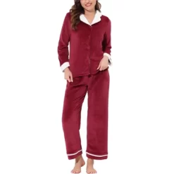 Cheibear Women's Sleepwear Flannel Button Down Lounge Warm Winter Long Sleeves Pajama Set -Cozy Nights Sales Store GUEST 00ddfa7c 9c81 4c59 8ad6 f15e8c41cc57