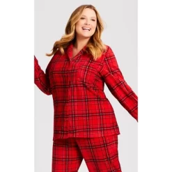 Women's Plus Size Fleece Check Sleep Top - Red | AVENUE -Cozy Nights Sales Store GUEST 00e45688 0ef9 4aba b30f acdb25d15714