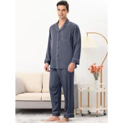 Lars Amadeus Men's Long Sleeves Night Shirt And Pants Satin Pajama Set