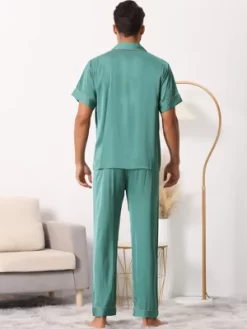 Cheibear Men's Satin Sleepwear Short Sleeve Button Down T-Shirt With Pants Couple Pajama Set -Cozy Nights Sales Store GUEST 01f3c60f f75f 4c9f 870d 192d1528f714