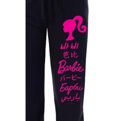 Barbie Womens' All Around The World Languages Title Sleep Pajama Pants Black