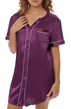Womens Satin Night Shirt, Boyfriend Style Short Sleeve Sleep Shirt 14 Womens Satin Night Shirt, Boyfriend Style Short Sleeve Sleep Shirt -Cozy Nights Sales Store GUEST 03602e44 84c6 48c2 8313 e5aa6fea3c4d