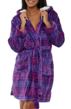 Women's Classic Plush Hooded Robe, Short Fleece Plaid Bathrobe With Hood -Cozy Nights Sales Store GUEST 036a0230 1093 4bd4 8392 8138f1099360