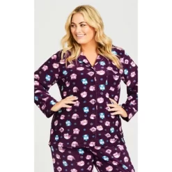 Women's Plus Size Button Owl Sleep Top - Plum | AVENUE -Cozy Nights Sales Store GUEST 03bc18df 0abd 477b a76d f163d600e04b