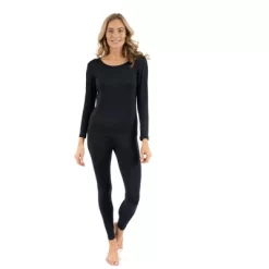 Leveret Womens Two Piece Neutral Solid Color Thermal Pajamas