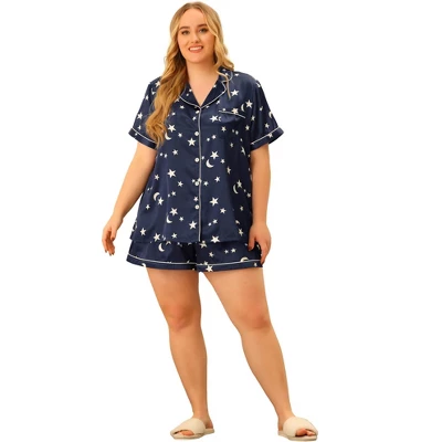 Agnes Orinda Women's Plus Size Patch Pocket Comfort Piping Stars Short Sleeve Pajamas Set 2 Agnes Orinda Women's Plus Size Patch Pocket Comfort Piping Stars Short Sleeve Pajamas Set - Image 2