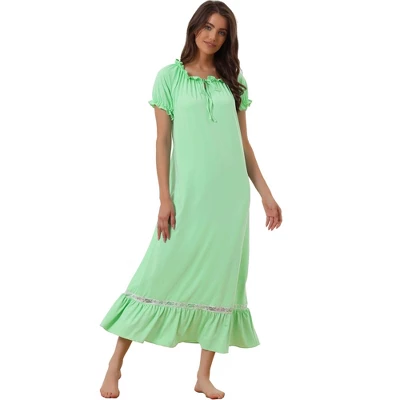 Cheibear Women's Victorian Ruffle Short Sleeve Tie Neck Pajama Sleep Dress 7 Cheibear Women's Victorian Ruffle Short Sleeve Tie Neck Pajama Sleep Dress - Image 7