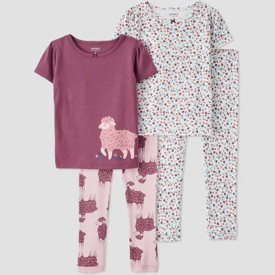 Carter's Just One You® Toddler Girls' Sheep And Ditsy Floral Short Sleeve Pajama Set - Purple 3 Carter's Just One You® Toddler Girls' Sheep And Ditsy Floral Short Sleeve Pajama Set - Purple - Image 3