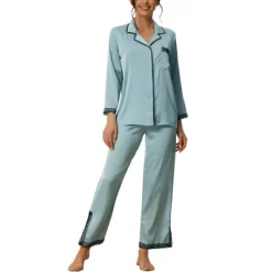 Cheibear Women's Satin Lace Long Sleeve Button-Down Shirt With Pants Pajama Sets 2 Pcs -Cozy Nights Sales Store GUEST 07e43984 478c 4a73 b4f1 4803bcf74ef1