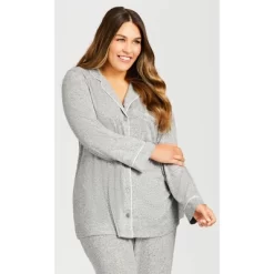 Women's Plus Size Hacci Button Top - Gray | AVENUE -Cozy Nights Sales Store GUEST 07e5c146 97d6 46da af3f 7f04f13010d8