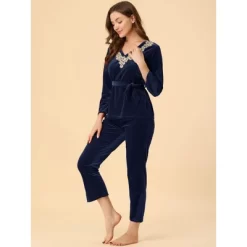 Allegra K Women's Pajama Sets V Neck With Belt Tie Long Sleeve Sleepwear Soft Female Night Suit Lounge Sets -Cozy Nights Sales Store GUEST 08aed696 47b9 4680 89a8 436c78403f90
