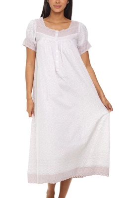 Women's Cotton Victorian Nightgown, Amelia Short Sleeve Lace Trimmed Button Up Long Vintage Night Dress Gown 4 Women's Cotton Victorian Nightgown, Amelia Short Sleeve Lace Trimmed Button Up Long Vintage Night Dress Gown - Image 4