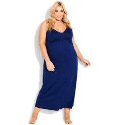 Women's Plus Size Lace Trim Plain Sleep Maxi Dress - Marine | AVENUE -Cozy Nights Sales Store GUEST 09de1432 7b2a 4488 a2d7 675009ca8add