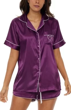 Womens Satin Pajamas Lounge Set, Silk Like Short Sleeve Top And Shorts With Pockets -Cozy Nights Sales Store GUEST 0abc1036 1b76 425d aff0 73db7420093b