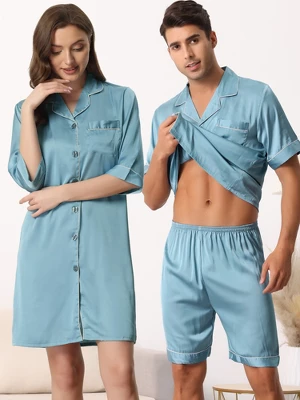 Cheibear Men Satin Button Down Pajama Sets Short Sleeve Shirt And Shorts Sleepwear 1 Cheibear Men Satin Button Down Pajama Sets Short Sleeve Shirt And Shorts Sleepwear