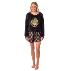 Harry Potter Womens' Hogwarts Crest Sweater And Shorts Sleep Pajama Set Black -Cozy Nights Sales Store GUEST 0dbbf431 5d29 46b0 ab07 1e84d404a93d