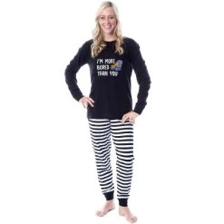 Garfield Comic I'm More Bored Than You Adult Unisex Sleep Pajama Set Black