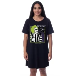 Beetlejuice Womens' Minimalist Character Logo Nightgown Sleep Pajama Shirt Black -Cozy Nights Sales Store GUEST 0fc93297 e45c 48fd 95ca 2eda3dd2f14f