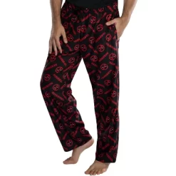 Marvel Mens' Deadpool Logo All Over Print Pajama Pants Black