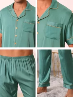 Cheibear Men's Satin Sleepwear Short Sleeve Button Down T-Shirt With Pants Couple Pajama Set -Cozy Nights Sales Store GUEST 102b250a 4ca2 4b99 b6c2 d47dc1136752