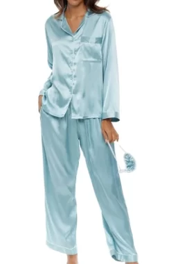 Women's Classic Satin Pajamas Lounge Set, Long Sleeve Top And Pants With Pockets, Silk Like PJs With Matching Sleep Mask -Cozy Nights Sales Store GUEST 116388a9 58d9 4bfe 9c1c 7a58dedf98bc