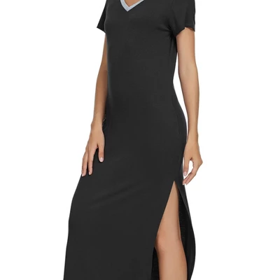 Cheibear Womens Sleepwear Long Pajama Dress With Side Slit Nightshirt Lounge Nightgown 4 Cheibear Womens Sleepwear Long Pajama Dress With Side Slit Nightshirt Lounge Nightgown - Image 4