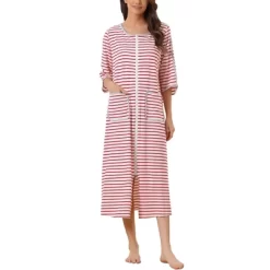Cheibear Women's Zip Front Robe 3/4 Sleeve Striped Long Bathrobe Dress Pajama -Cozy Nights Sales Store GUEST 12656847 42ac 4ff4 a0e5 1abd415d0509