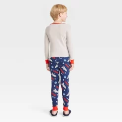Boys' NASA 2pc Snug Fit Pajama Set With Slippers - Red/Navy Blue/Gray