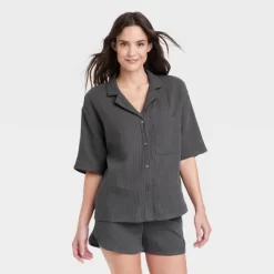 Women's 100% Cotton Gauze Short Sleeve Notch Collar Top - Stars Above™ -Cozy Nights Sales Store GUEST 12e60390 1835 4066 8de4 eea5f84a75a0