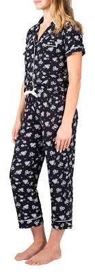 Blis Women's Notched Collar Short Sleeve Capri Pajama Set