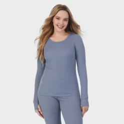 Warm Essentials By Cuddl Duds Women's Retro Ribbed Long Sleeve Scoop Neck Pajama Top -Cozy Nights Sales Store GUEST 1333d2c7 8ff8 458d 8648 f98e413b92aa