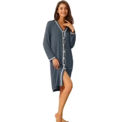 Cheibear Womens Button Down V Neck Long Sleeve Pajama Nightshirt Dress -Cozy Nights Sales Store GUEST 142be5f9 9b12 4361 81e7 3c31695d3c30