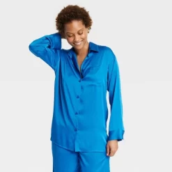Women's Satin Long Sleeve Button Down Pajama Shirt - Stars Above™ -Cozy Nights Sales Store GUEST 144dc0a4 9b43 4709 bc1b 16abcc92c682