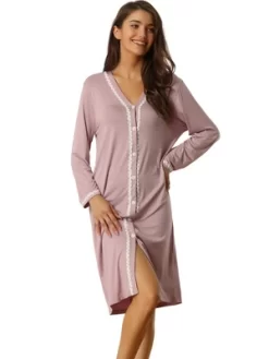 Cheibear Womens Button Down V Neck Long Sleeve Pajama Nightshirt Dress -Cozy Nights Sales Store GUEST 154c8fbf 9a3f 49d2 a4af 6b5bf8c22246