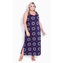 Women's Plus Size Side Split Sleeveless Print Maxi Sleep Dress - Violet | AVENUE -Cozy Nights Sales Store GUEST 15e97c72 6747 4363 83f1 0a297721204c