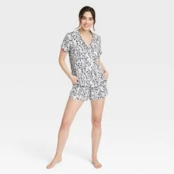 Women's Beautifully Soft Short Sleeve Notch Collar Top And Shorts Pajama Set - Stars Above™ -Cozy Nights Sales Store GUEST 169d57a3 fc59 46d8 b20e cc49e1615a6b
