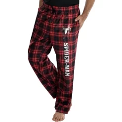 Marvel Comics Men's Spider-Man Plaid Loungewear Pajama Pants Red Plaid