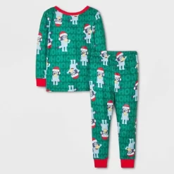 Toddler 4pc Bluey Cozy Holiday 'Ho Ho Ho' Pajama Set - Green