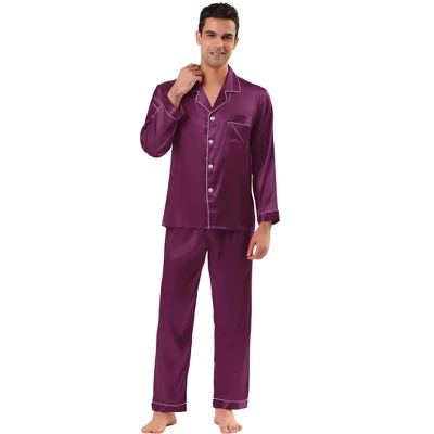 Lars Amadeus Men's Satin Pajama Sets Long Sleeve Loungewear Sleepwear V Neck Button Down Pjs Set 5 Lars Amadeus Men's Satin Pajama Sets Long Sleeve Loungewear Sleepwear V Neck Button Down Pjs Set - Image 5