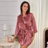 Women's Short Satin Lounge Robe, Silk Like Loungewear