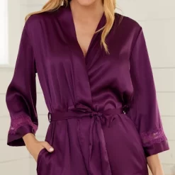 Womens Short Satin Lace Trim Robe, Silk Like Loungewear -Cozy Nights Sales Store GUEST 19be0720 59b9 40ed a8a4 53f850f17d3a