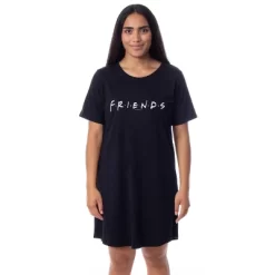 Friends The Television Series Womens' TV Show Title Logo Nightgown Pajama Black -Cozy Nights Sales Store GUEST 1a431748 4da6 4a66 a2dc 86d7634ddb7d
