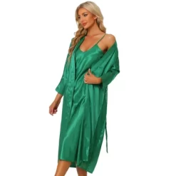 Cheibear Womens Satin Nightwear Robe And Nightgown Sets Lace Long Sleeve Bridesmaid Wedding Bride Bathrobe -Cozy Nights Sales Store GUEST 1b40d04c e135 4fe0 b0da 67457a61637e