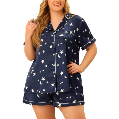 Agnes Orinda Women's Plus Size Patch Pocket Comfort Piping Stars Short Sleeve Pajamas Set 1 Agnes Orinda Women's Plus Size Patch Pocket Comfort Piping Stars Short Sleeve Pajamas Set