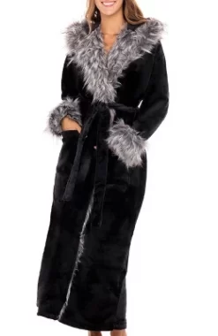 Women's Faux Fur Feather Hooded Robe, Soft Plush Fleece Bathrobe With Hood -Cozy Nights Sales Store GUEST 1dafab28 c07b 471a b844 601e59e59946