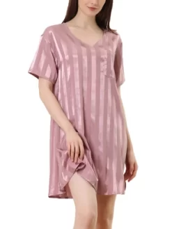 Cheibear Womens Sleepwear Pajama Dress Lounge Short Sleeve Striped Nightgown -Cozy Nights Sales Store GUEST 1f083b4e 22ae 414d 98bf 9770c5d22253