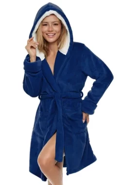 Women's Classic Plush Hooded Robe, Short Fleece Bathrobe With Hood -Cozy Nights Sales Store GUEST 1f7fffb5 82fc 4028 ad21 66bdc31d4fc5