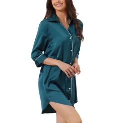 Cheibear Women's Button Down 3/4 Sleeve Mini Nightshirt Dress -Cozy Nights Sales Store GUEST 1ff39b77 abb1 4dab bcf2 300711aa782d
