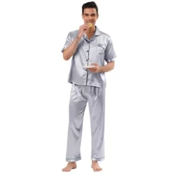 Lars Amadeus Men's Classic Satin Pajama Sets Short Sleeves Button Down Nightwear Sleepwears Loungewear Pjs -Cozy Nights Sales Store GUEST 201bc772 347b 4b36 8d81 4a58b219642f