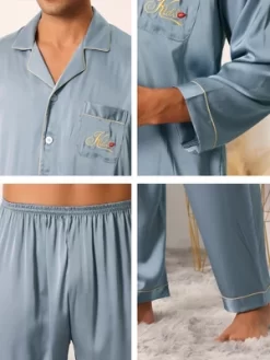 Cheibear Men's Sleepwear Long Sleeve Button Down Shirt Pants Matching Couple Pajama Sets -Cozy Nights Sales Store GUEST 20926f0e 15c3 41d0 941e 6559595bd60b